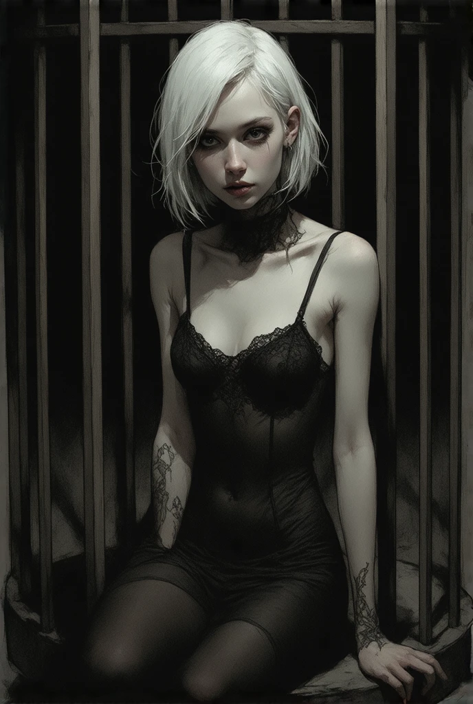 pale skin, lipstick, black lipstick, demon girl