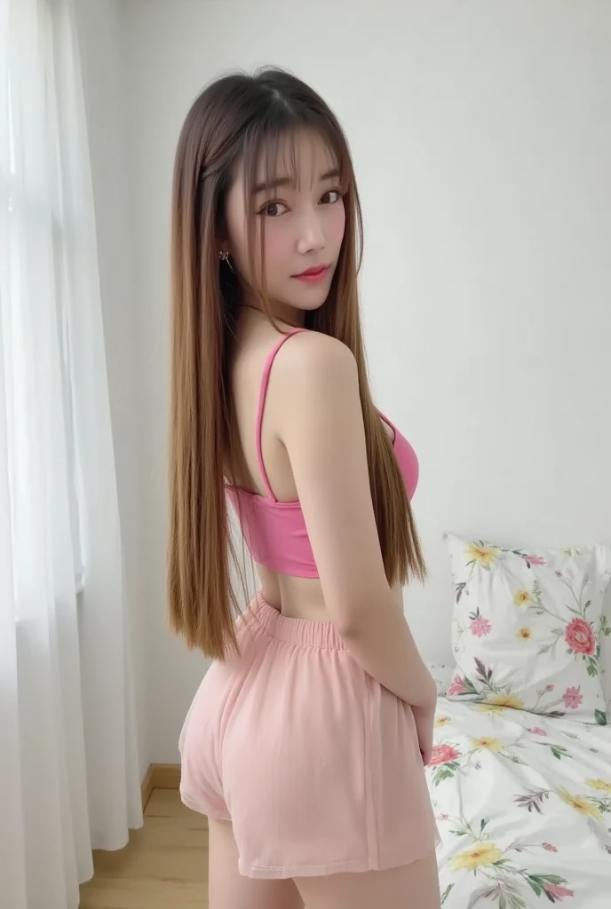 arafed asian woman in a pink shirt posing for a picture, korean girl, sakimichan, gorgeous young korean woman, beautiful south korean woman, photo of slim girl, photo of slim girl model, beautiful young korean woman, asian girl with long hair, korean woman, asian girl, pink body, sexy girl, beautiful asian girl, smooth pink skin
