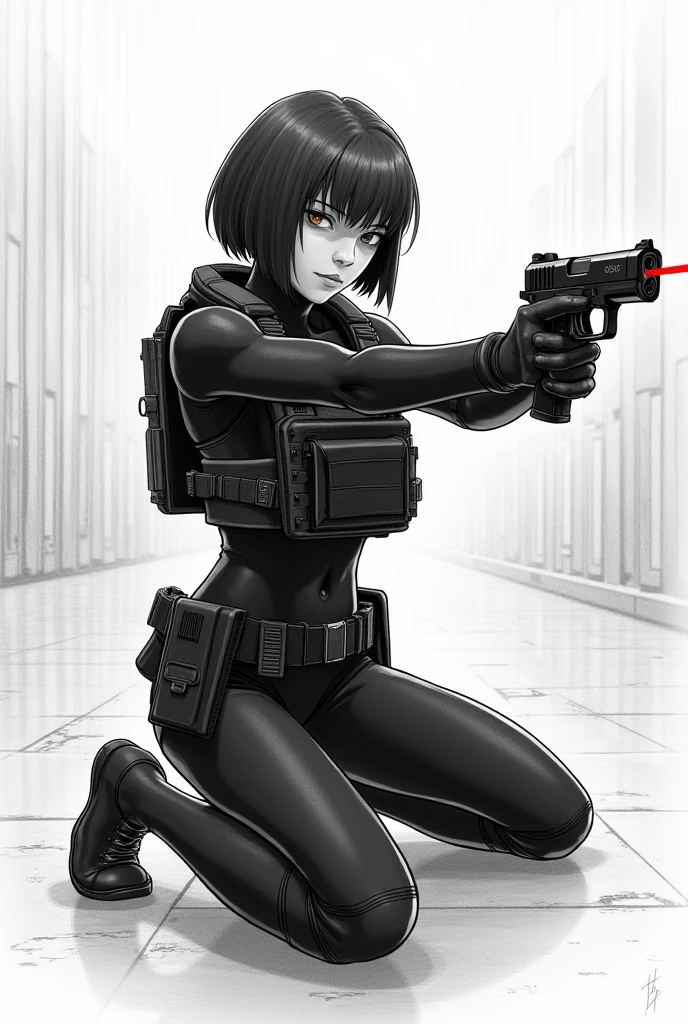 ultra-detailed, Explicit, Beautiful body, Beautiful Nose, Beautiful character design, perfect eyes, perfect face, ultra highres, 4K, beautiful legs, perfect legs, Nice hands, Perfect hand, Masterpiece, Best Quality, Highly detailed, illustration, absurdres, street fighter, doll suit, shadaloo doll, dollsuit, expressionless, blank eyes, looking at viewer, red gloves, emotionless, black latex, corrution, mind control, female combatant, full body, hypnotized, unhappy trance, full body suit, ribbed bodysuit, both arms at side, obey, perfect female body, extremely glossy latex, hypnosis, hypnoLora, empty eyes, Mind control device, poses, submissive_pose, Slave, hat, necktie, Standing up straight, Standing, Standing at attention, hat, necktie, belt, latex, ribbed bodysuit, thighhighs, garter belt, Fighting Stance, extending the right arm from the shoulder into the air with a straightened hand, military, thigh boots, solo, 1girl, eveline, resident evil 7, black hair, black eyes, long hair, pale skin, child