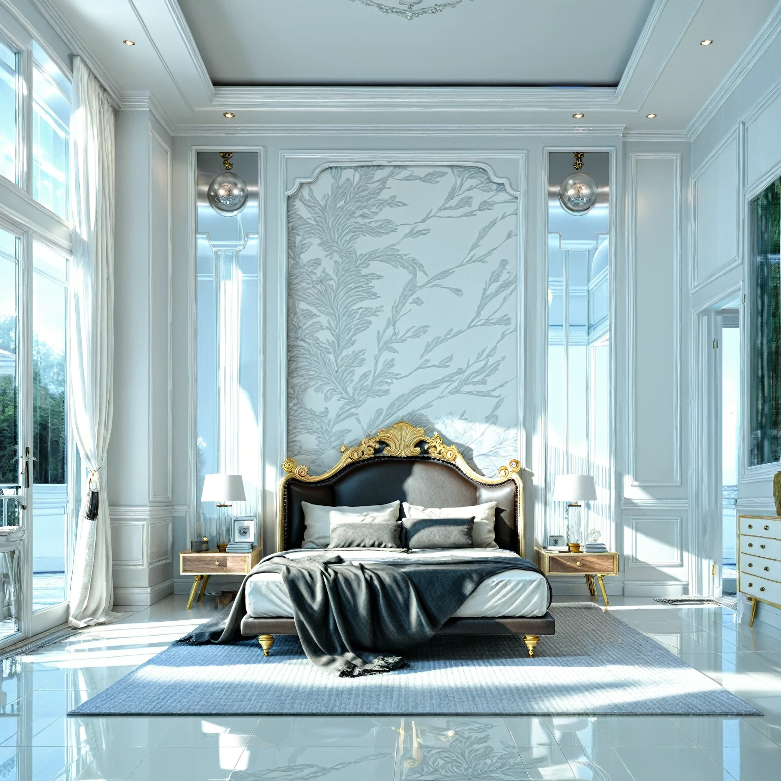 RAW photo, masterpiece, a view of a ( LIVING ROOM :1.3) with a couch, chairs, and a chandelier, highly detailed interior, neo - classical style, neoclassical style, neoclassicism style, interior architect architectural visualization, neoclassical style, in style of classicism, white light sun, rendered in vray, rendered in v-ray, rendered in unreal engine 3d, (photorealistic:1.2), (photorealistic:1.5), best quality, ultra high res, architechture, (leather sofa detail:1.5), neoclassic house, (detailed railing neoclassic:1.5), luxury neoclassical villa, (mable floor details:1.5), (detailed neoclassical carpet:1.5), in the style of neoclassical scene, glass windows, best quality, (Intricate lines:1.5), ((Photorealism:1.5)),(((hyper detail:1.5))), archdaily, award winning design, (dynamic light:1.3), (day light:1.2), (perfect light:1.3), (shimering light :1.4), refection glass windows, (curved line architecture arch:1.2), photorealistic, FKAA, TXAA, RTX, SSAO, Post Processing, Post-Production, CGI, VFX, SFX, Full color,((Unreal Engine 5)), Canon EOS R5 Camera + Lens RF 45MP full-frame CMOS sensor, HDR, Realistic, Cinematic intricate detail, extreme detail, science, hyper-detail, FKAA, super detail, super realistic, crazy detail, intricate detail, nice color grading, reflected light on glass, eye-catching wall lights, unreal engine 5, octane render, cinematic, trending on artstation, High-fidelity, Viwvid, Crisp, Sharp, Bright, Stunning, ((Lifelike)), Natural, ((Eye-catching)), Illuminating, Flawless, High-quality,Sharp edge rendering, medium soft lighting, photographic render, detailed archviz, ((( WHITE  Tone : 5 )))