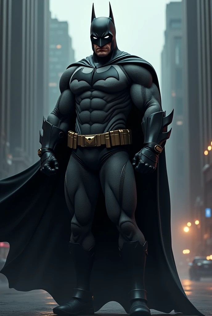 Generate me an image of a Batman, that the person is Mexican, dark-skinned, with a beard and who is young 