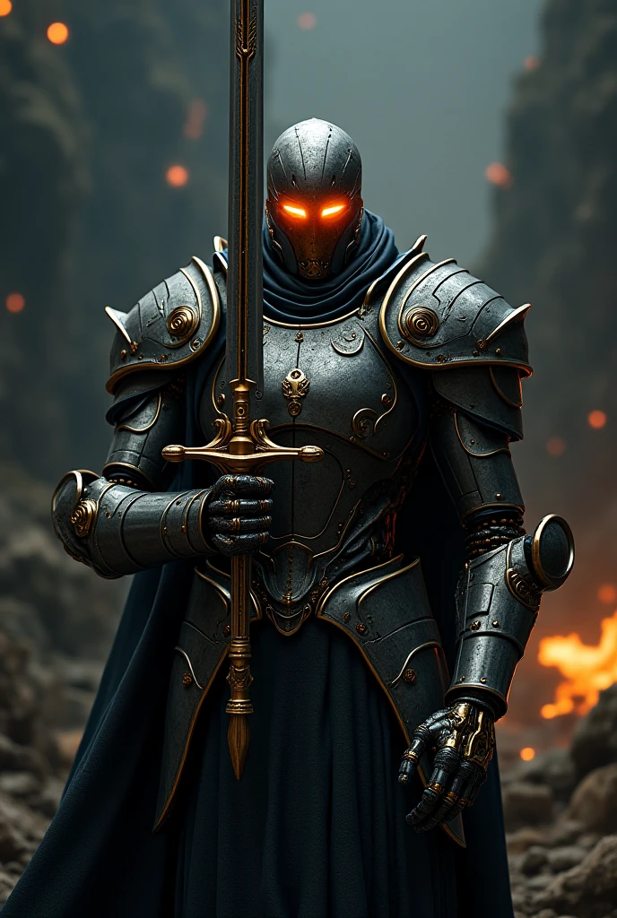 ((realistic)), cinematic shot, movie theater, photo referenced, highest quality, high quality, (detailed face and eyes:1.1), a huge man knight wearing a heavy black armor, ((intricate helmet)), face mask armor, ((big eyes)), black sclera, in the countryside, black eyes, subsurface scattering, intricate (high detail), ((cute)), (detailed skin:1.1), shiny skin, photorealism, volumetric lighting, magic circles, magic runes in armor, a castle in the background,
