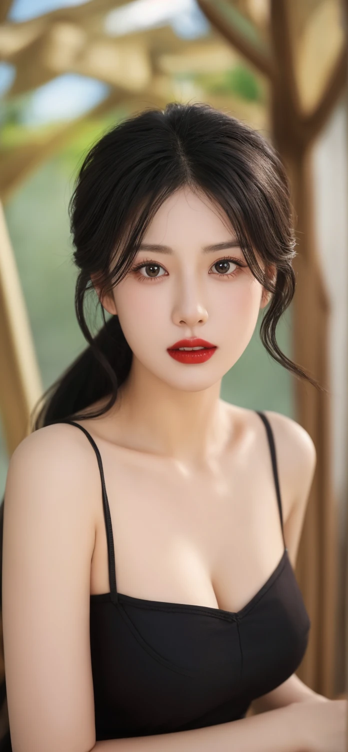 black brassiere,shiny skin,cleavage