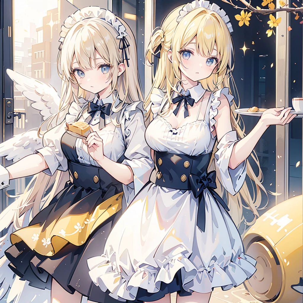 a blond、Skip、girl with、full bodyesbian、animesque、start running、Angle from below、lolita、Fluffy clothes、kawaii