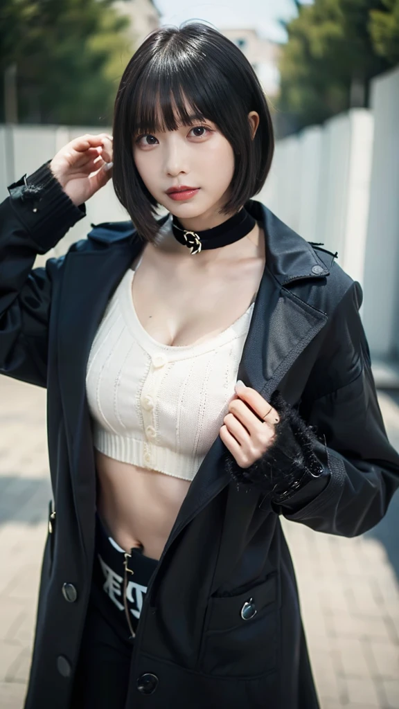 8k、alone、A 16-year-old androgynous beauty,Super Beauty(Like the real thing),Iris,super beautiful teenager,Black short bob hair,黒と赤のSexy Exterior,Black trousers(Devil's Crest),Golden decoration,長くて大きなJapanese sword,Demon Slayer: Androgynous Beauty,What's left behind,A wonderful work of art、Wind effects:1.9、Cloud Effect:1.2、Full Rendering、Caustic soda coating、Unreal Engine、Japanese sword 1本,Innocent look,Cool androgynous beauty,Ultra-high resolution,super 超Realistic Skin,Ultra-precise hand-crafted detailing,1Japanese sword,smile,Photorealistic RAW photos of the highest quality。Backlight, Cinema Lighting, Film Grain, to be born, 50mm lens, Nikon D850,Realistic Skin,Fantasy art,Character Art,Ultra-high resolution,Muscular and slim body,Muscular and lean lower body,Precise facial details,What's left behind,Perfect hands,Cool sexy beauty,landscape,A lot of thick red smoke(largely),Ultra-realistic smoke,Extremely ripped abs,Muscular Beauty,Very large breasts,Sexy Exterior,Wide open chest,