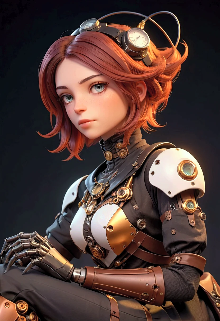  Portrait of a female steampunk robot,  Intricately detailed , digital lighting , sunset gradient ,  Artstation HQ trend ,  rendered octane,  style Unreal Engine 4 MDJRNY-V4 , Sitting on a dark star that leaves a trail of colored light