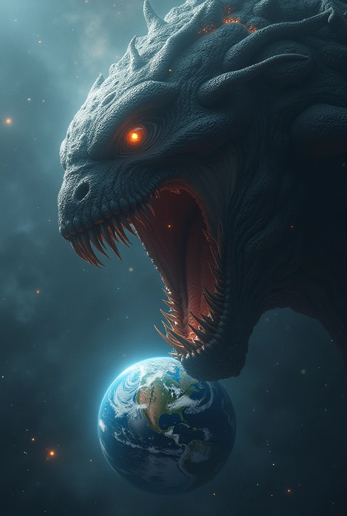 Space creature swallowing earth HD 8K (highly detailed) masterpiece