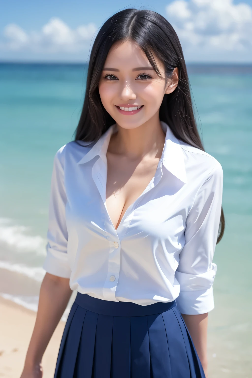 Arafed asian woman in a skirt on the beach - SeaArt AI