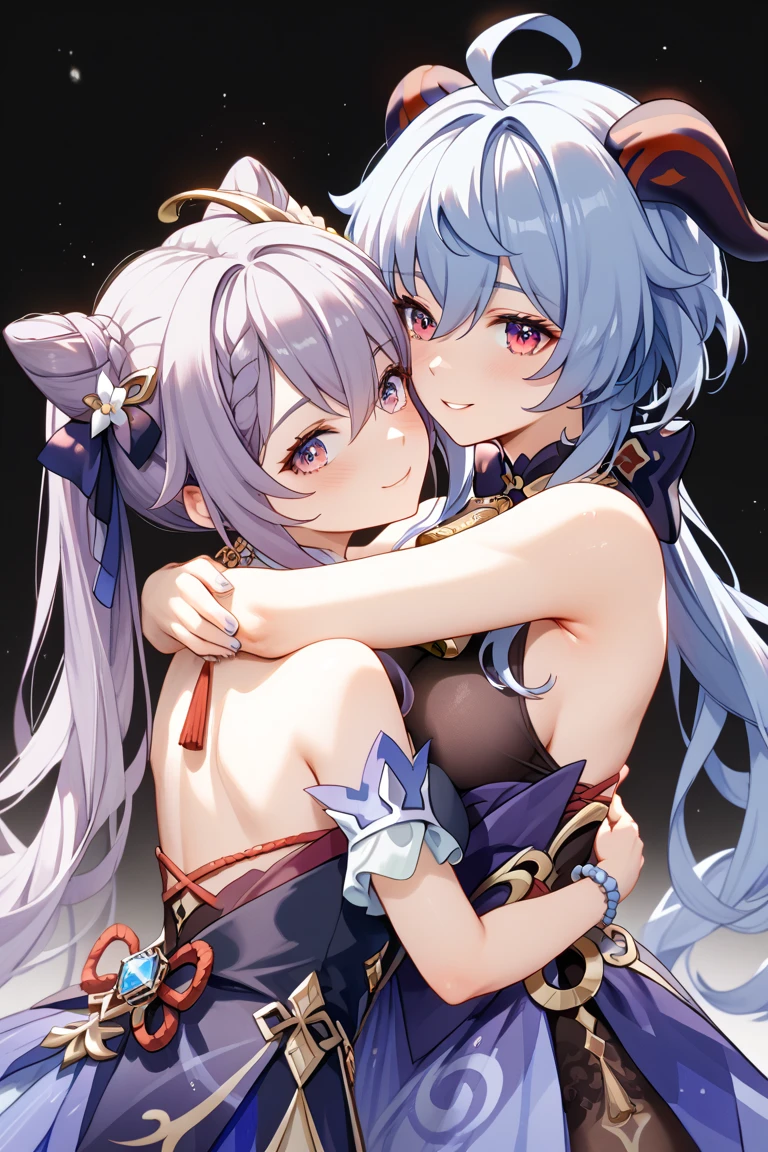 , , (2 Girls 1.4), (1st party using lora1 Keqing Genshin Effects), (The 2nd person uses lora2 Ganyu Genshin has two horns.................)Two women were sitting on the floor and one was holding a knife in hand......................., One woman carries another woman......................., Sit with your wrists together......................., Two beautiful girls in love, Two women......................., Lesbian Art, Homosexual girl groups, Handshake, vector art illustration, flat illustration, Flat shading illustration, Lie down with your wrists together......................., two girls, lesbian, Embrace Lesbians,(2:Girls together........................), (NSTDA.:1.2), (10, beste-Qualit, master-piece: 1.4), ultra-high resolution, (lifelike, photorealistic portrait: 1.48), 25 years old, Cute Girl, (See through the bikini beetle), Famous Japanese actors, beautiful clear eyes, G Cup Big Breasts, Head tilt., cowboy shot, from the side, looking at the audience, expressionless, Beautiful lake, Zeiss 150mm F/ 2.8 Hasselblad, Around the lake there are high mountains surrounded by striped mountains.........................., Whole body, foot, Ultra-Wide Angle, The backyard is a beautiful sea............................................................................ ,