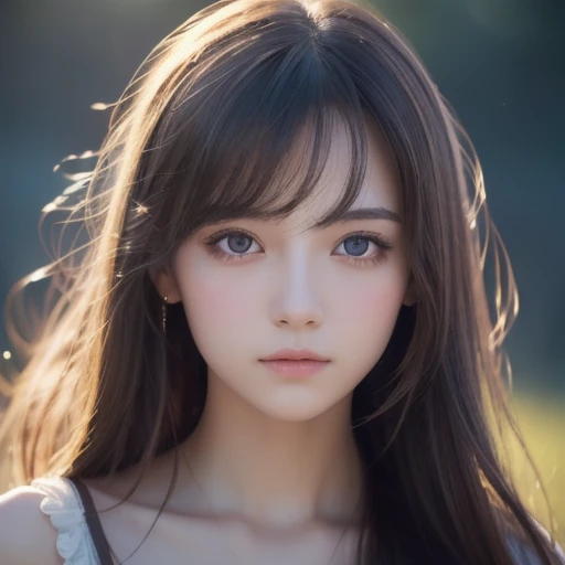 Masterpiece, amazing girl, cute girl,  Bust,  high definition eyes ,  perfect eyes,  portrait,  high definition face, Same eyes, Glare, Rainbow,  GLOBAL ILLUMINATION , Soft light, Dream Light,  digital paint, 8k Close-up, Fantasy , Night Sky, star, star雲, White Crystal, moonlight, Tranquility, summer, (8k:1.1)