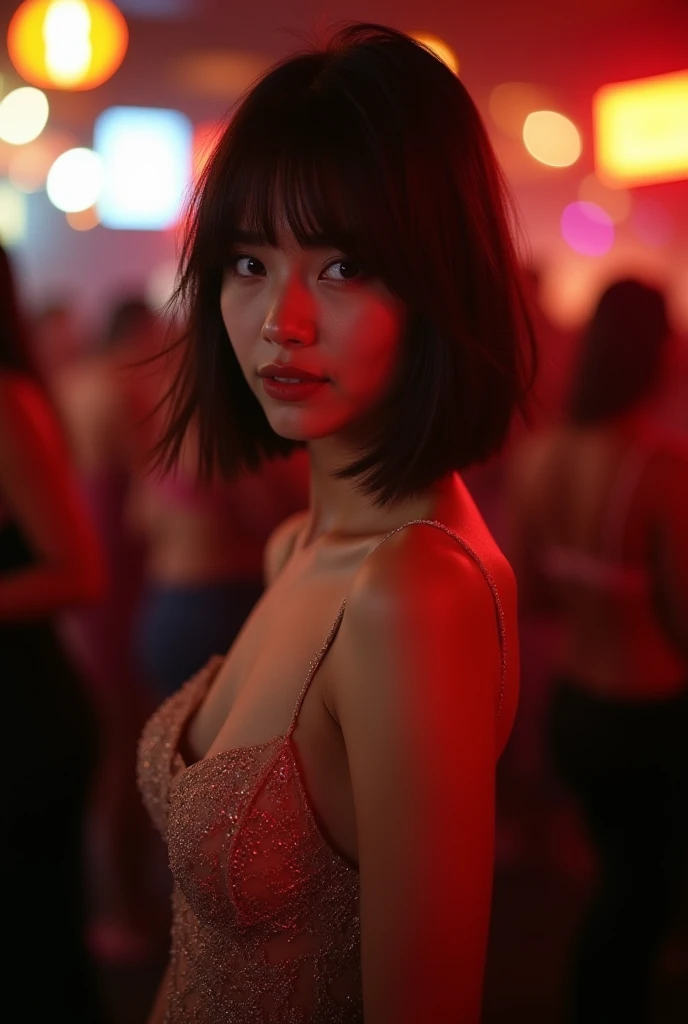 (((dance party venue:1.3, indoor, Photographed from the front))), ((Medium Bob:1.3, Gorgeous Costumes, Japanese women, cute)), (clean, Natural Makeup), (Highest quality, masterpiece:1.3, 超High resolution), (Very detailedな, Caustics), (Realistic:1.4, RAW shooting), Very detailed, High resolution, 16K resolution