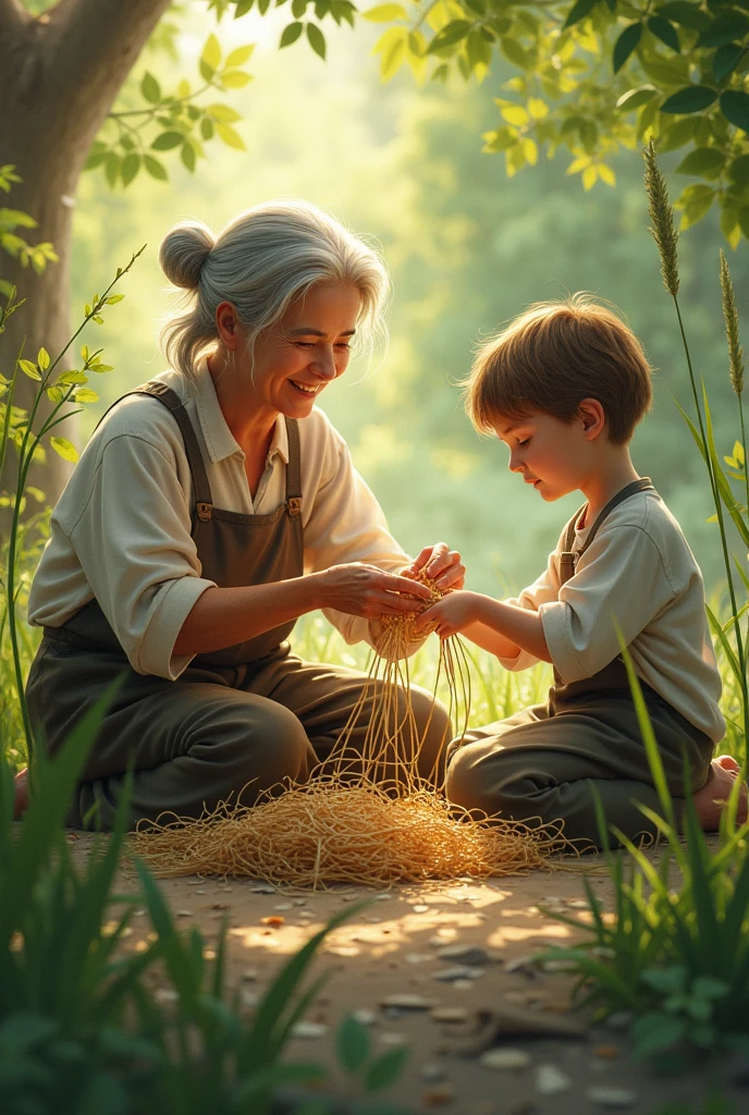 a grandmother giving coins to her grandson