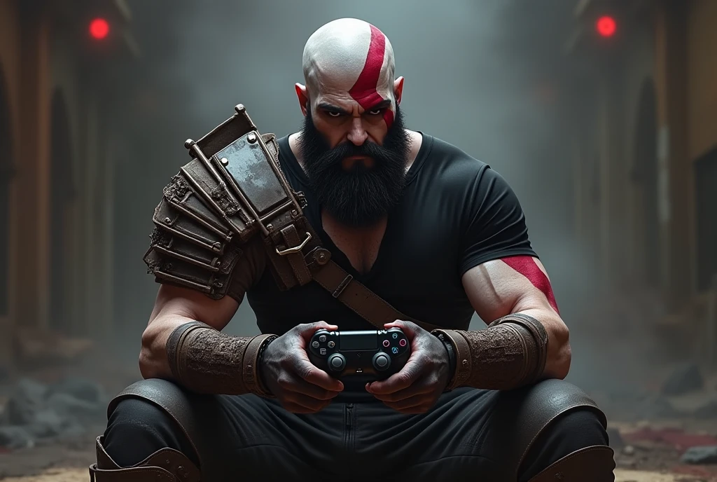 Kratos playing with an xbox