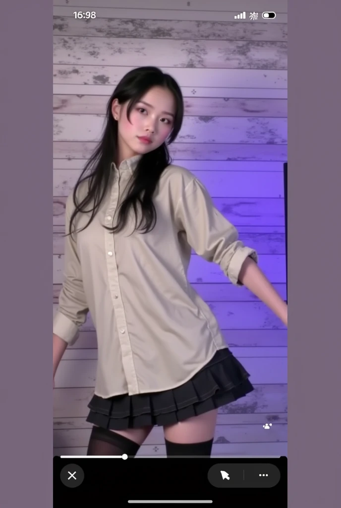 masterpiece, top quality, characteristics of the whole body (saukztf: 1.3), brown long hair, bangs, big eyes, parted lips, black eyes, uniform, light blue blouse, rain, soaked, blouse on bare skin, white underwear, sheer, dripping water droplets, small, pleated skirt with plaid pattern, bending over with legs open, 17 years old,