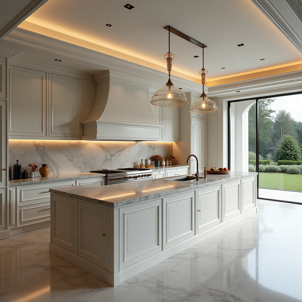 Luxurious and millionaire and modern kitchen of a mansion 