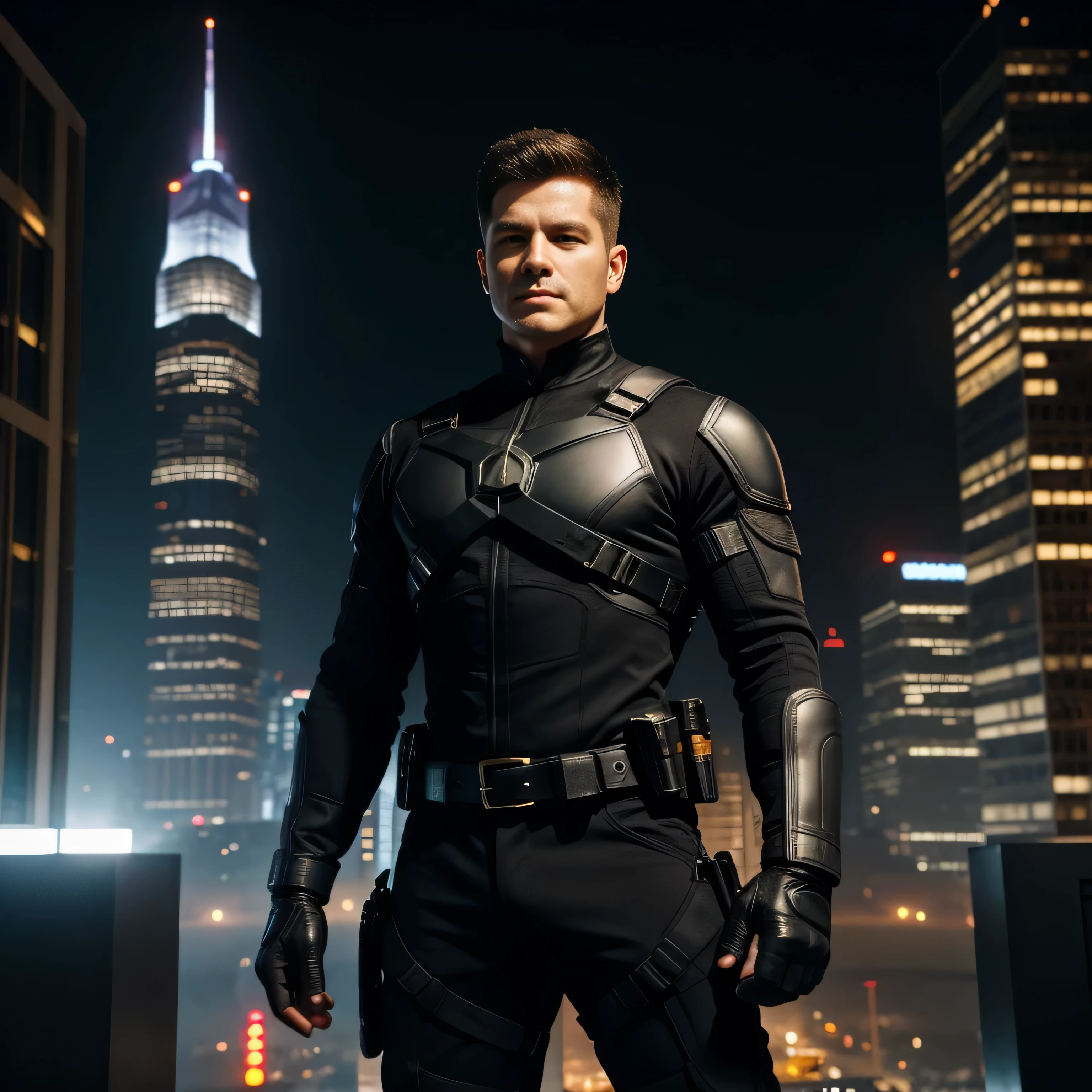 The hero "X-Force" is a fearless and visionary man, inspired by the real-life innovator Elon Musk at 52 years old. Endowed with advanced technological abilities and a brilliant mind like Musk, he wears a futuristic suit made of high-tech and durable materials, with the stylized symbol "X" on his chest, representing his identity as a protector of innovation and progress. Just like Musk, X-Force is known for his courage, determination, and dedication to using technology to create a better and safer world for all.