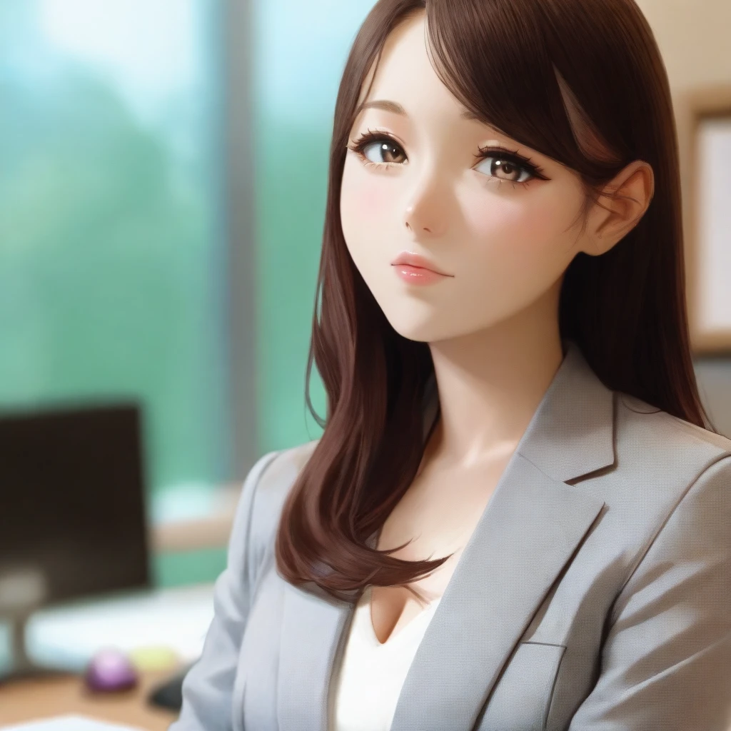 Japanese skintoons , ( big eyes:0.5),  1 girl,  business suits ,  long hair,   color inner hair , ,  Look at the Viewer ,   office background
Glynn,  cute,

Masterpiece,  best quality , Extremely awa ,  High Resolution ,  That&#39;s ridiculous., とてもMidea, Midea, digital illustration , Highly complete ,