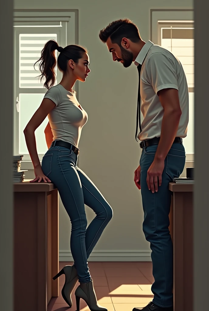 (open mouth wide, looking up, nose blush, wet crotch, water from crotch, pee, peeing, tall female,muscular female,long legs:1.4), european youth lady , russian youth lady, short hair girl,(1 girl:2.0), hand on the crotch, grabbing crotch, panties,grabbing breasts, huge breasts,Groaning in pain, feeling pain, with a look of anguish, eyes closed, mouth open, screaming, screaming, blushing, sweating profusely,angry, barefoot, bare legs,High resolution, super detailed, realistic, 1 male (1 female, loli, little girl, young, short. Hold the male teacher thighs, 1 male teacher, adult, mature, tall muscular male, broad shoulders, handsome, well-proportioned, extremely short hair, black hair, angular chin, thick neck, thick eyebrows, muscles, pectorals, abs, biceps, thigh muscles, naked, panties, in the classroom, sitting on the desk, classroom student, full body like --auto --s2