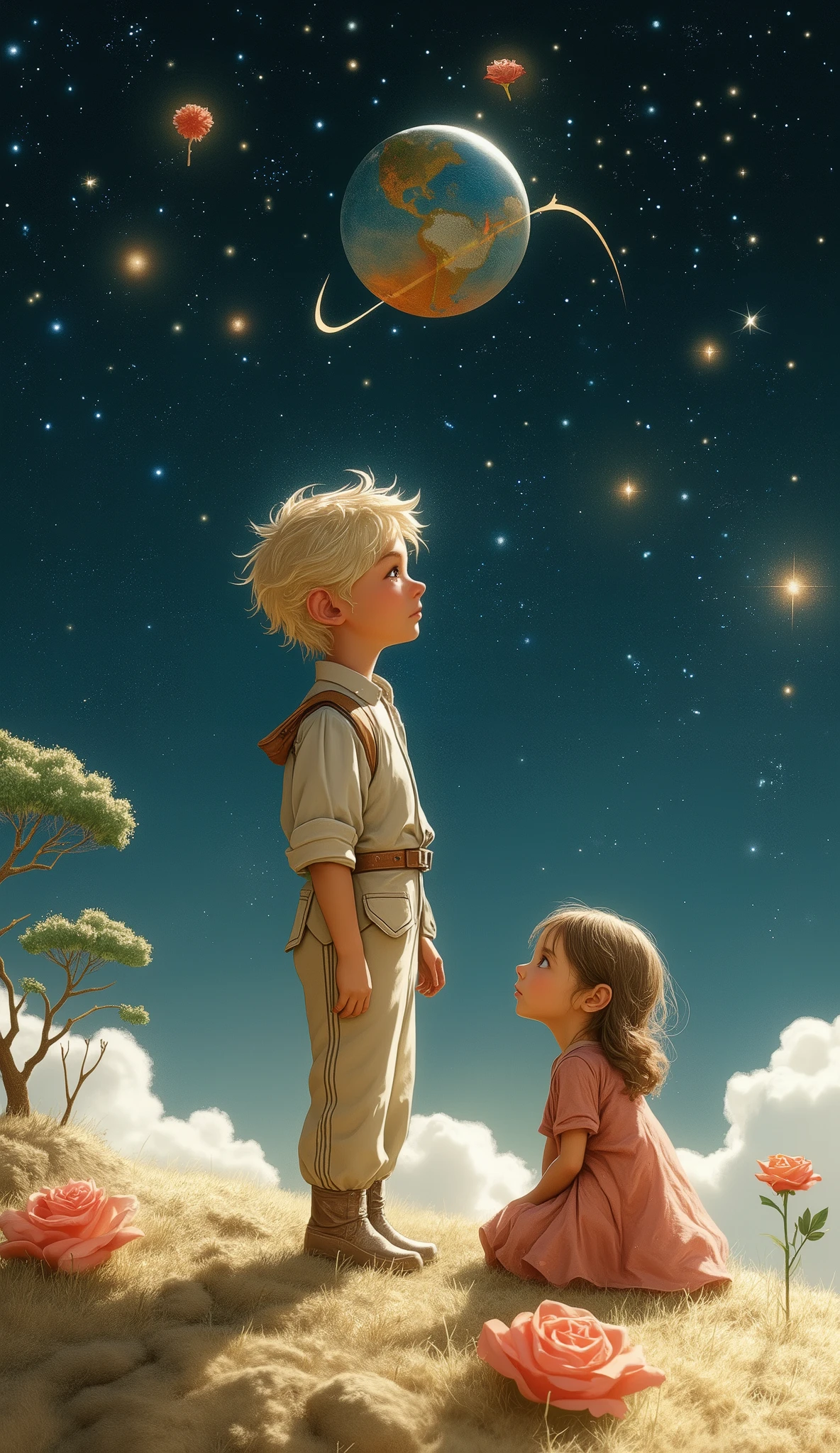 Human teenager neutral standing in a meteor shower under the night sky --auto --s2