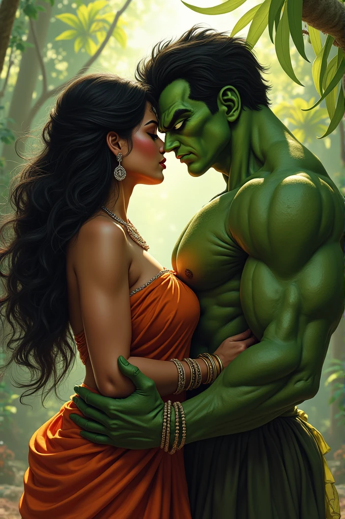  A sexy girl with green hair with a green orc