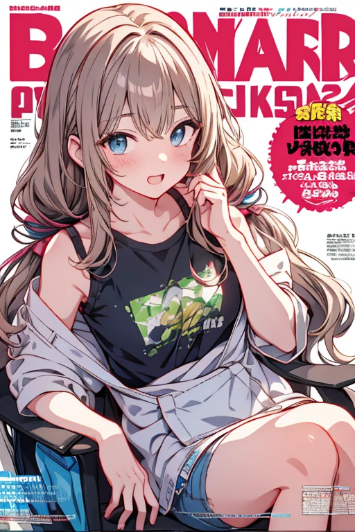 (masterpiece), (best quality), detailed, a otaku girl, soro, twintails, long wavy hair twintails.hairs between eyes,dark green eyes ,dark green hair, smile, masterpiece, best quality, newest, (from below:1.2),(perky chest:1.2), (pointed chest:1.2),(from below:1.2,Best Quality),a girl , platinum color hair、bartender uniform,Purplish blue eyes that dreamers desire, ((Otaku girl)),gloomy, messy hair, hair over eyes, long hair, blushing face,armpits hair, (harf sleeve t-shirt),shorts, sitting on gaming chair, dirty room,playing PC-game,small breasts, skinny,open mouth, (otaku game magazine cover:1.3),(with sparkling eyes and a contagious smile),her thin pubic hair:1.2, looking at viewer