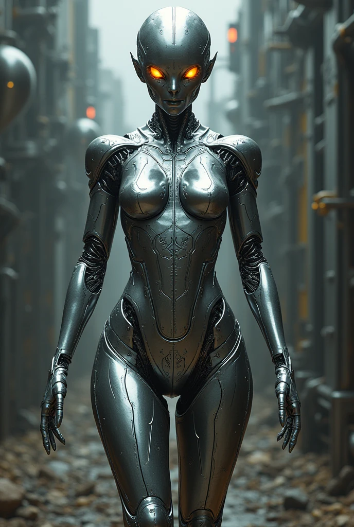 Portraid, Intricate 3d rendering of highly detailed beautiful ceramic female robot, ciborgue, robot parts, 150mm, beautiful studio soft light, Luz de aro, detalhes vibrantes, ciberpunk de luxo, RENDA, surreal, Anatomia , facial muscles, fios de cabo, microchips, elegance, fundo bonito, Octane rendering, Estilo HR Giger, 8k, melhor qualidade, obra de arte, illustration, Muito delicado e lindo, muito detalhado, realista, uniforme, ( fidelidade, fidelidade: 1.37), splendid, detalhe fino, obra de arte, melhor qualidade, arte oficial, Papel de parede realista Unity 8K muito detalhado, absurdo, Inacreditavelmente absurdoo, robot, capacete prateado, corpo todo, sentar e escrever