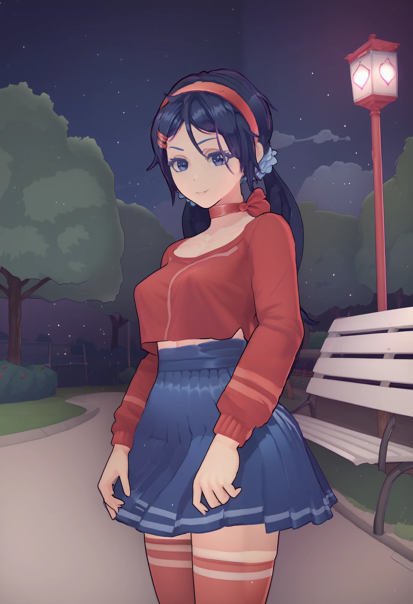 Krekkov style, 1girl, breasts, mita , solo, dress, night, park background, cowboy shot