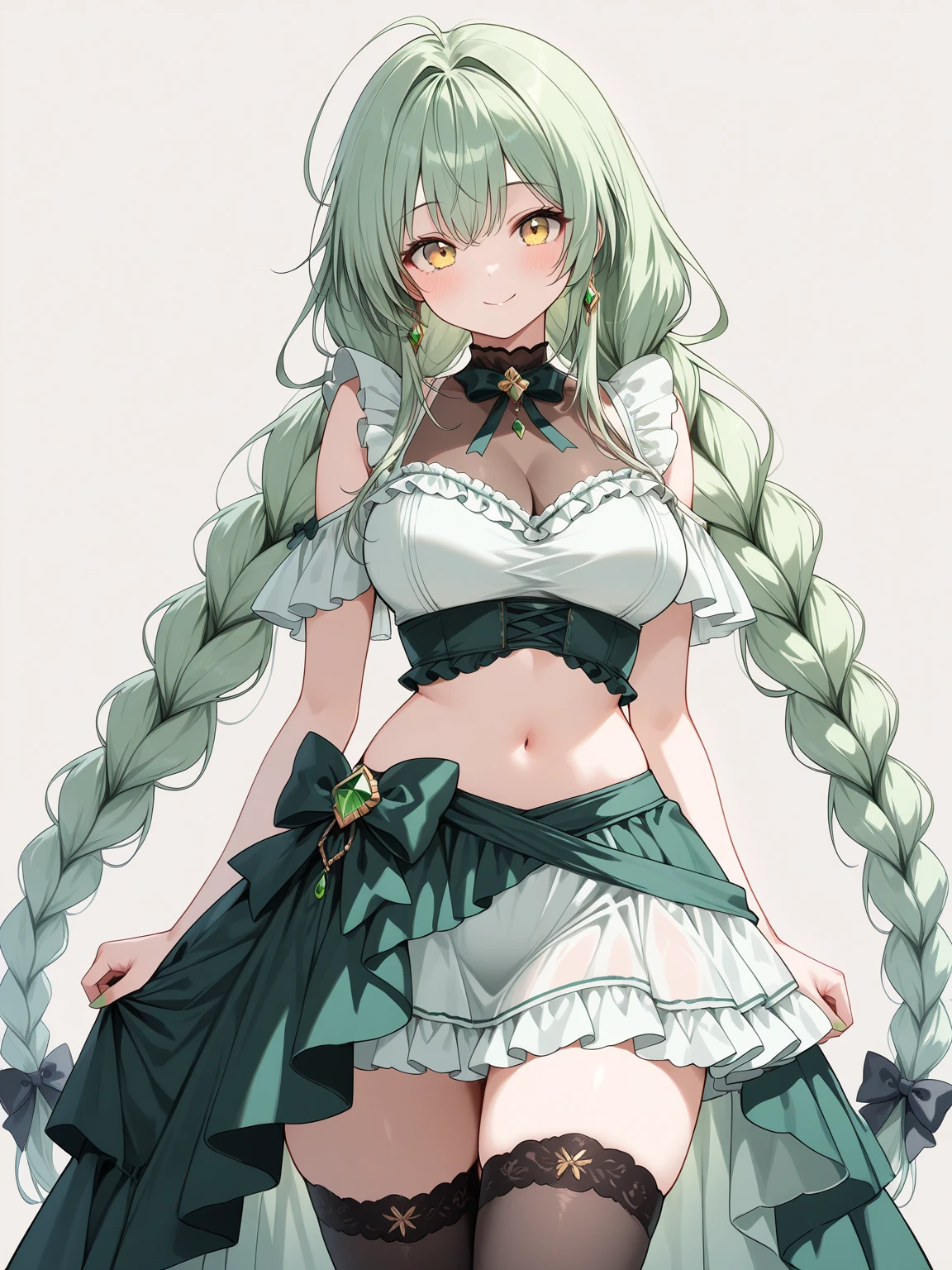 masutepiece, Best Quality, High resolution、high-level image quality、sharp lines、Silvery hair、Green eyes、large full breasts、On board、a smile、White teeth、Jumping