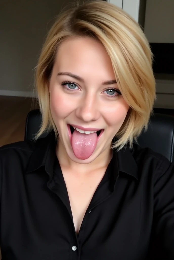 front view, blonde punk rock girl, film grain, cocktease, male pov, undercut hair, cumshot