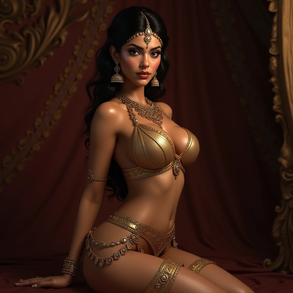 a nude woman a pecorina in a veil posing for a picture, golden crown on head, medium breasts, Tall Figurey, long legs, slim waist, Arabic nude goddess, traditional beauty, Arabic, beautiful nude goddess, ornate cosplay, Indian style, Arabic super nude model, beautiful maiden, gorgeous nude woman, middle eastern with long hairs, provocative Arabic, gorgeous beautiful woman, intricate outfit, Arabian aesthetic, beautiful middle eastern girl, extremely detailed goddess shot, jaw-dropping beauty, big deep cleavage sexy navel, very realistic hand with 5 fingers, wearing Red,