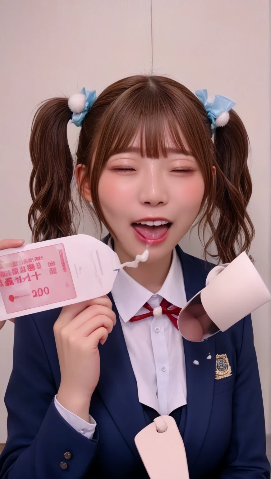 nsfw:1.4, ( Babfuck1  ) ,(What's Included  ), ((   Beautiful Japanese Girls  :1.4)),  １８ Year-old high school student 、  Twin Tails、 Blazer High School Uniform 、  look down :1.2 ​​,(orgasm face:1.6) , (: 1.6 ),(8k ,     RAW photos,     best quality , Masterpiece:1.2,     oconnor  :1.2,), ( realistic, photo  realistic:1.3), Super nothing  ,      grabs a man's genitals with his chest     sperm accumulated in cleavage are attached,, realistic skin:1.2 ,  realistic lighting)), (sweat,   Shiny Skin :1.4),     cute Japanese women bind men     , 1 Woman  , big breasted,    face close-up while changing clothes 、      grabs a man's genitals with his chest     ((   sperm accumulated in cleavage ))、  full of chest   、  Areola Reflected Light   、  capturing her whole body 、