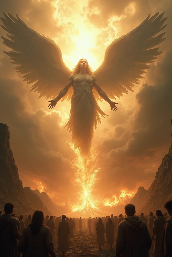 Illustration of Heaven, Purgatory and Catholic Hell, with many angels, millions of souls in pain and many demons.
