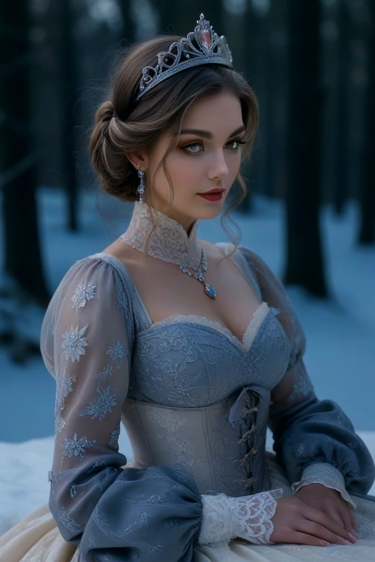 ((nsfw)), (front view), (eye level), (pale, blue eyes, (black hair), (breathtaking), whimsical, alluring, dazzling, fairytale, (evil shadows), expressive (((Snow White standing on a garden covered wtih snow (opening her dress, (showing tits and pussy))))), (pubic hair), (((visible pussy))), (cloudy sky), centered, (((huge breasts))), ((small waist)), (((vivid blue eyes))), (seductive), ((intense red lipstick)), freckles, ((voluptuosity)), lifelike texture, (snow), forest, winter colors, 8k, Canon 5d, 8k, absurdres, photorealistic.