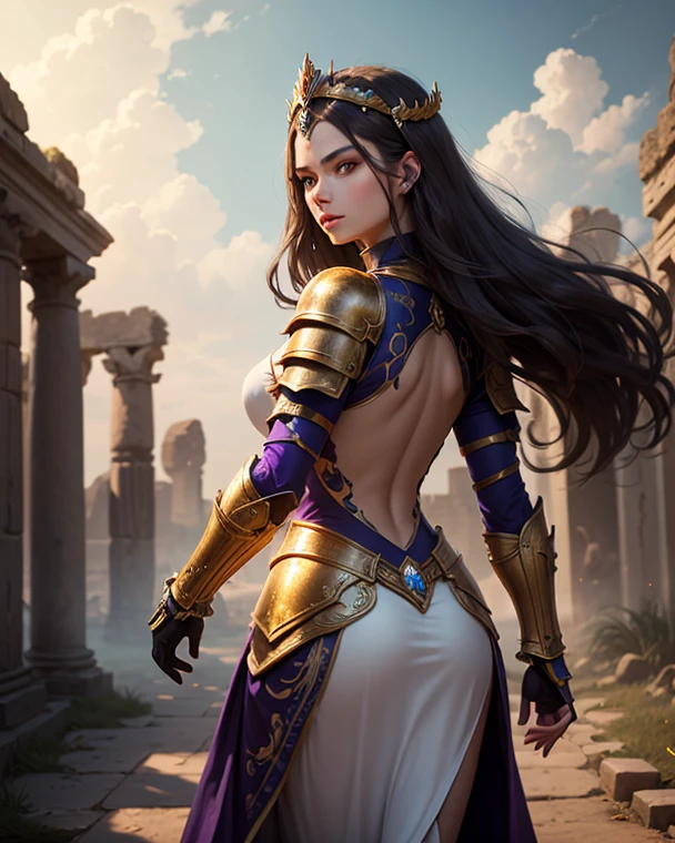 Wonder Woman in costume crouches on the wall in front of the crowd,Diana.prince， artgerm julie bell beeple, Artgerm et WLOP, alena aenami and artgerm, style ivan talavera and artgerm, WLOP et Artgerm, artgerm detailed, graphic artist magali villeneuve
