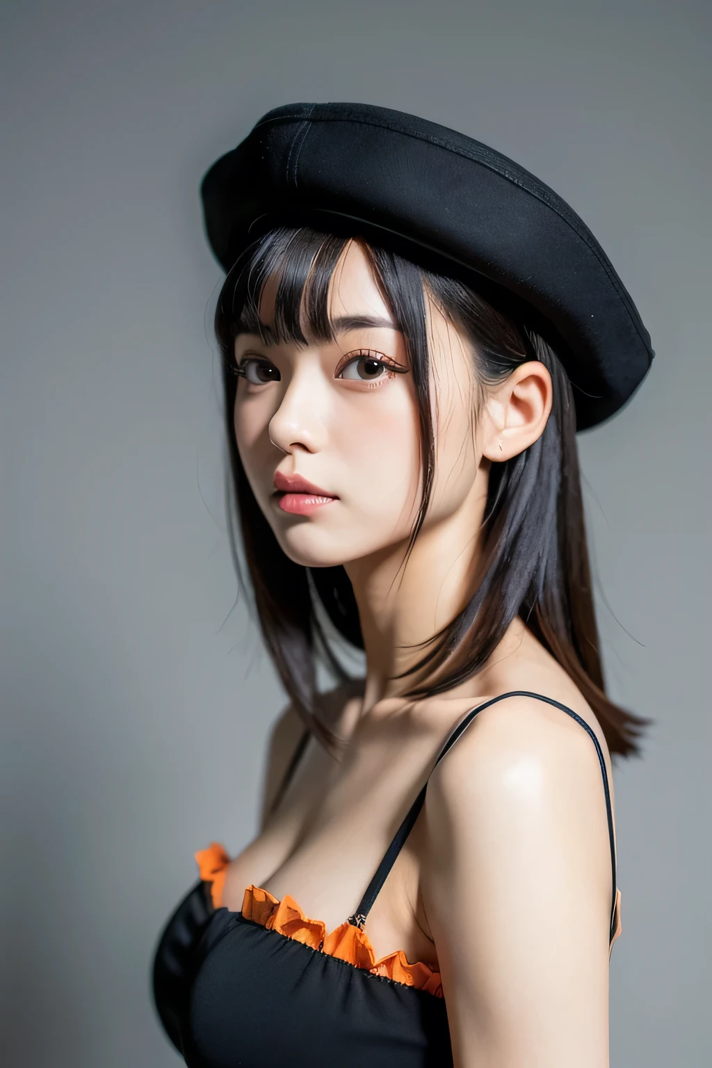 There is a woman in a green hat and a black shirt, Young adorable Korean face, popular south korean makeup, young cute wan asian face, wan adorable korean face, korean face features, tzuyu from twice, Choi Hong Hwa, bae suzy, Popular Korean Makeup, chiho, with very thin lips, Asian Face