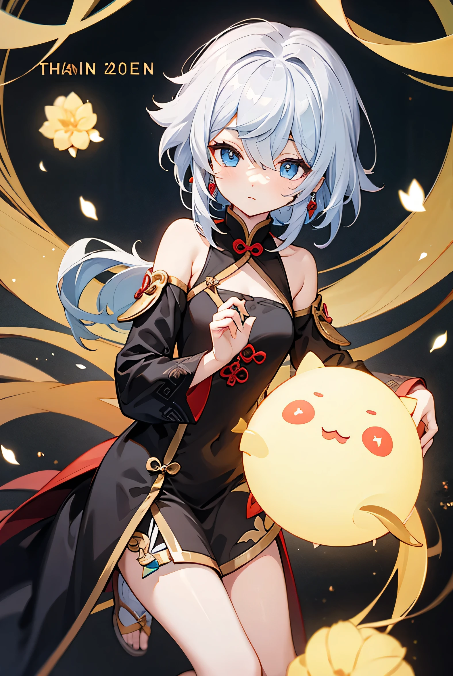 000010:1:Weight =[char>,Shenhe,Shenhe \(Genshin Impact\),hair accessories,Bangs, blue eyes,Bare shoulders, full chest , Hair on one eye,loose sleeves,dress,black dress,ear, white hair ,Chinese clothing,jewelry,earrings,flower,,  1girl ,
,  (masterpiece, Best Quality :1.2),absurd