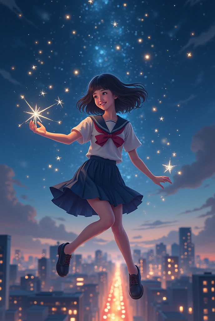 stars, shining, people play and party, summer, headphone and music in the background, vibrant colors, bright sunny background, Ghibli studio