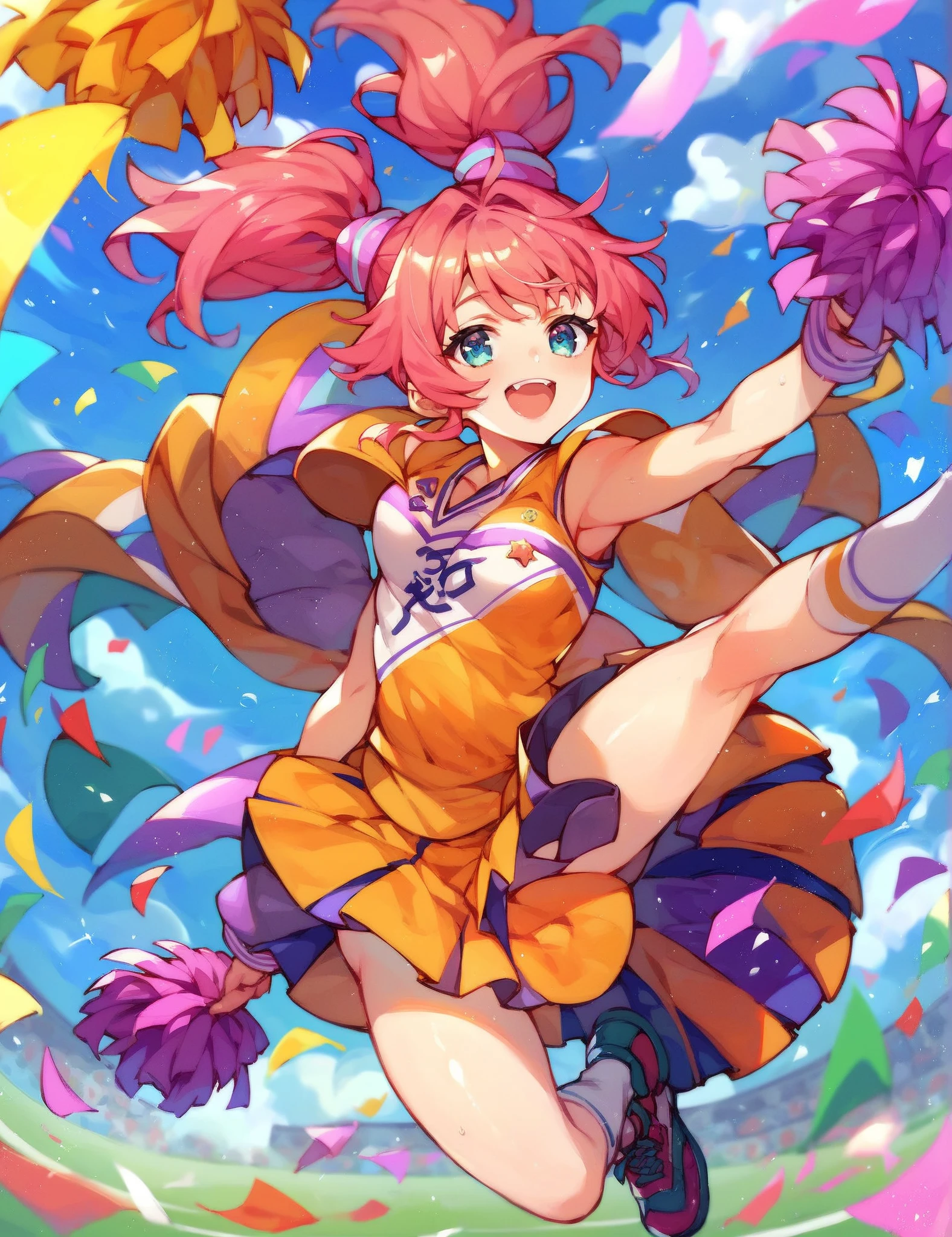 Momoko Sakura Style、8K quality、Intense watercolor,, Watercolor splash, Surreal, Avant-garde pop art, Beautiful and expressive paintings, Beautiful artwork illustration, Very colorful tones, wonderful, Cool Beauty, Highest quality、Official Art, Vector art, Stylish design, (((The most beautiful girl))), (Confetti),((Thin legs))、(((Highest quality))), High resolution, ((detailed)), (((Doodle Art)), ((masterpiece)), ((Super detailed)),(((Cheerleader))),,(Sexual)