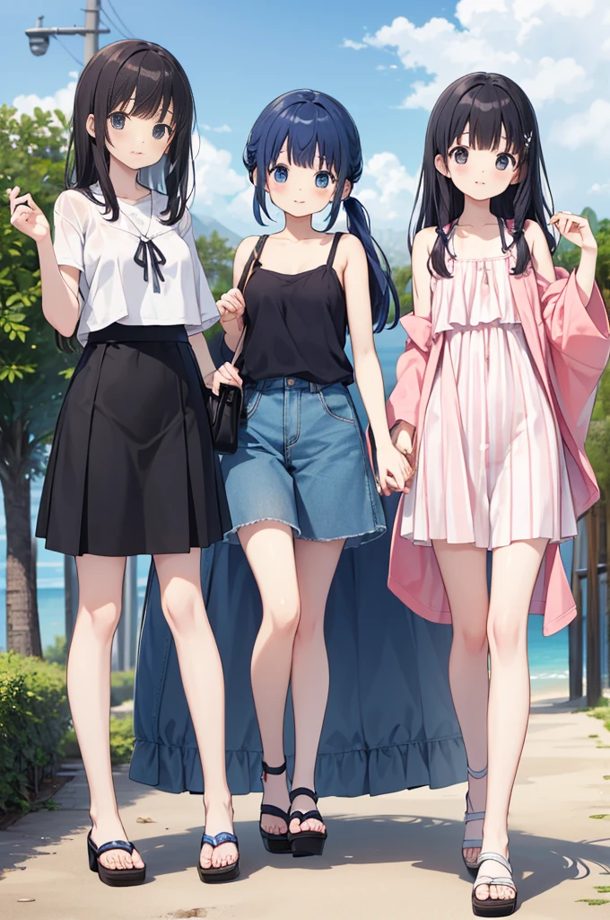Beautiful anime girl, young, summer vacation lookbook