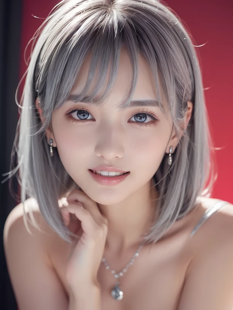 ((masterpiece, Highest quality, High resolution)), 1 Japanese girl, (Realistic: 1.4), excited、Great face,Glossy lips、30 years old, Silver Hair、Silver Hair、short hair, Silver Hair、(Beautiful Hair:1.5), mini skirt、Beautiful legs、Lie down on the bed、Staring、Angle from the front, Smooth, Highly detailed CG composite 8K wallpaper, High resolution RAW color photos, Professional photography, Light, BackLight, dream-like, impressive, Written boundary depth, (Face close-up:1.5)
Summer clothes