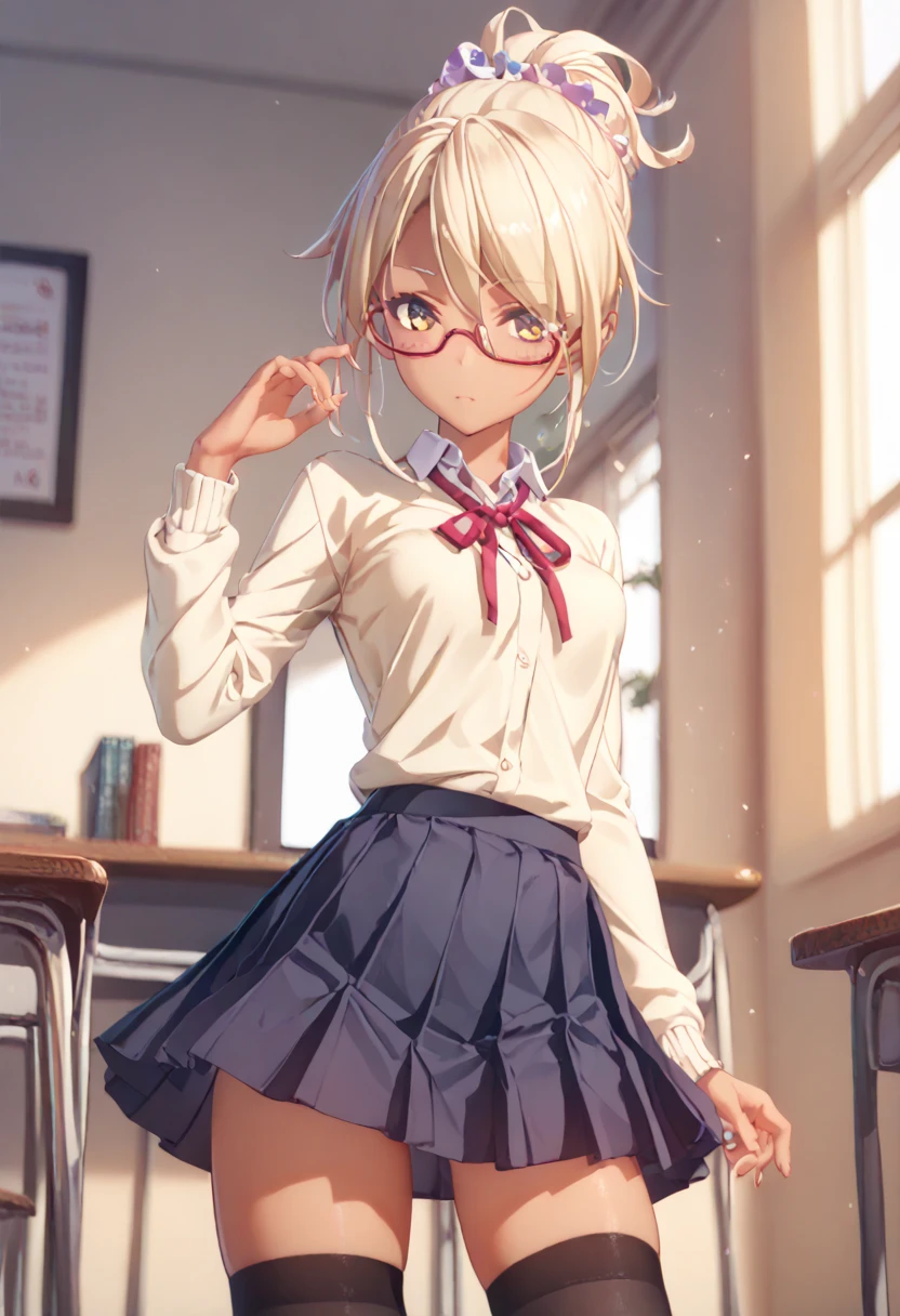    Hair, rpg, mucus,      smooth skin  ,  glasses ,     erotic pose, cut out, stockings,    medium chest  ,school uniform , tan, 4K,  hot girl