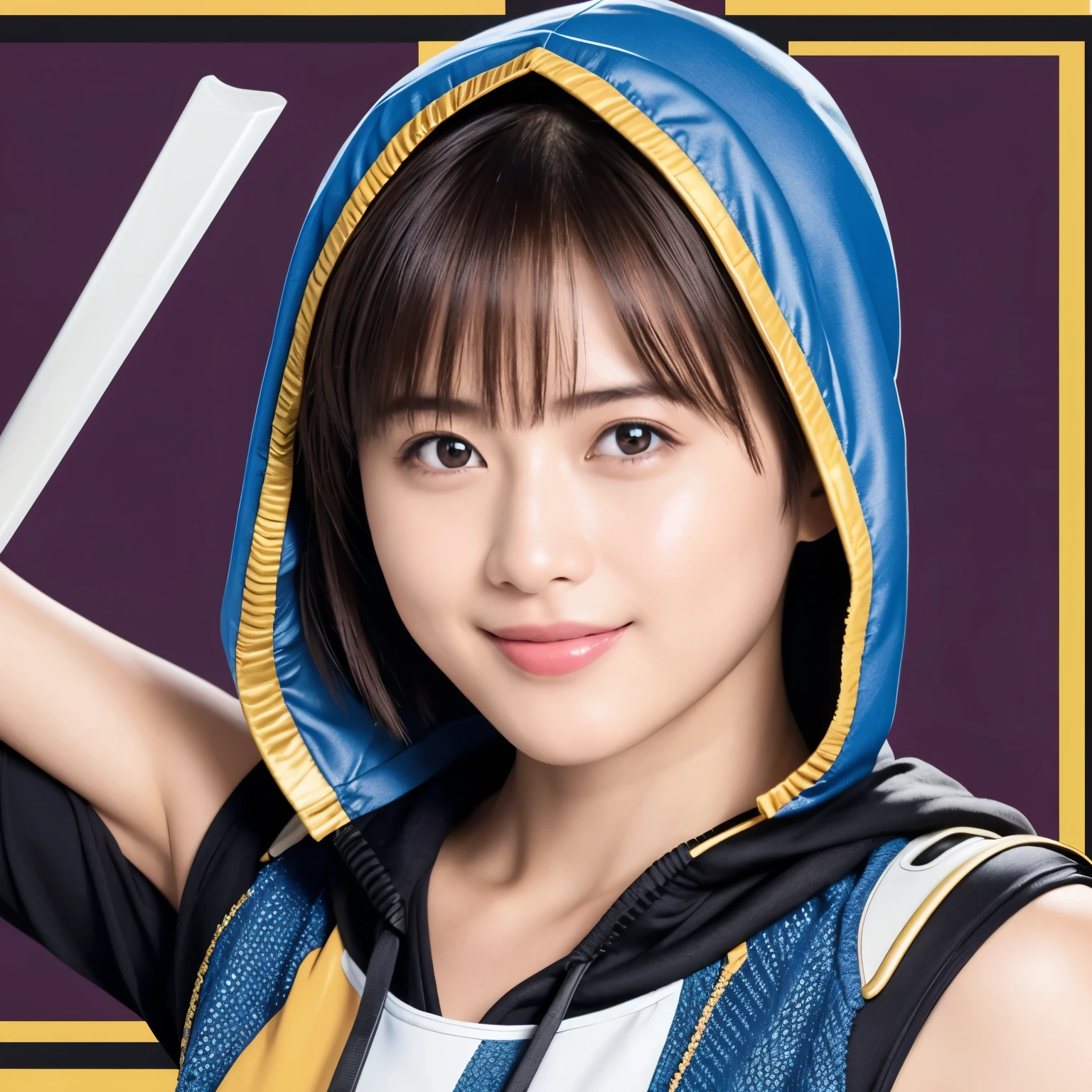 348 (20-year-old female, short hair), ( HD), (smile), (Gatchaman's combat uniform), (beak-shaped transparent hooded helmet), ( abs)