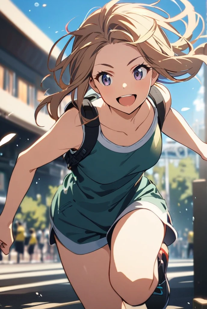 Running Around Smiling one girl outside running、smile - SeaArt AI