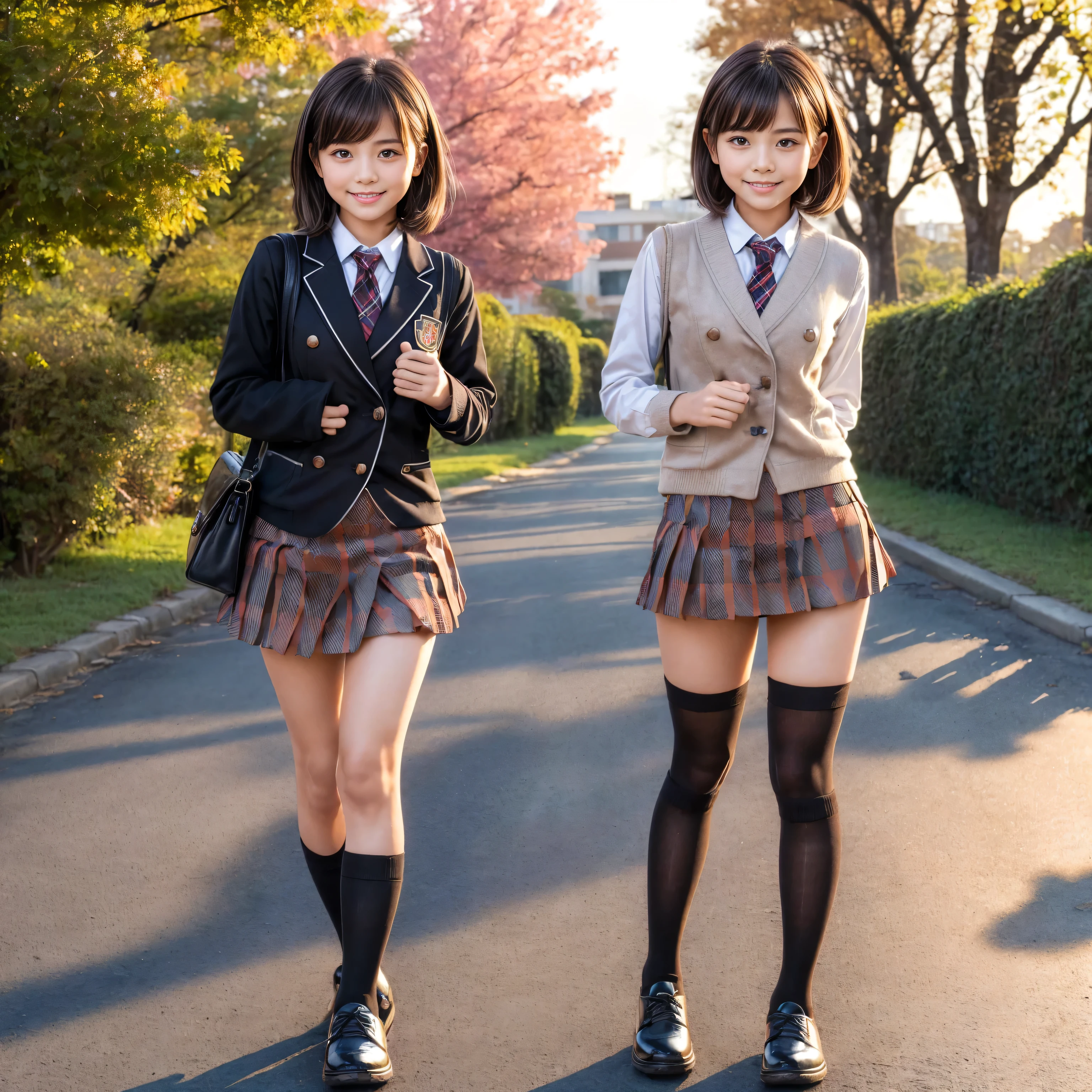 Move the center of gravity back, pretty embarrassing, no panties, thin legs, sidewalk, RAW photos, 8K, highest quality, super high resolution, beautiful face in detail, realistic human skin, gentle expression, front view, angle from below, long hair, realistic, photorealistic, cute, short skirt, squatting deep in the city, cute schoolgirl, wearing Japan schoolgirl uniform, surreal schoolgirl, Full body, no panties, there are camel toes, legs wide open, see-through underwear, pubic hair sticking out of underwear