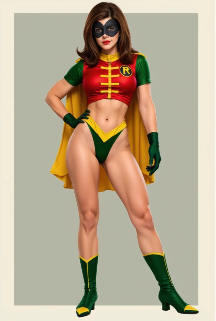 Robin 1966  tv show red yellow and green thong costume short cape, High Resolution, , girl