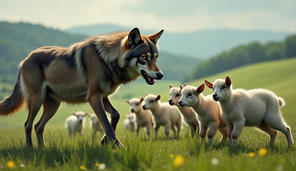 A wolf stole a lamb.