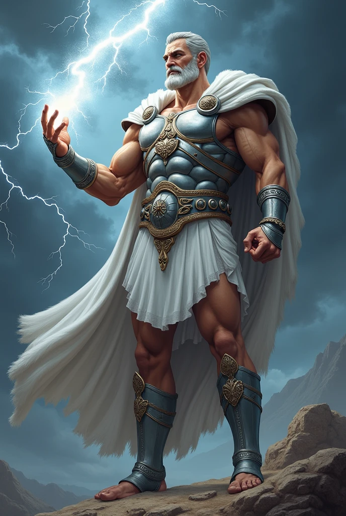Tall, muscular, Old, Kratos, powerful, wearing a gold armor and a blue cape, standing on the battlefield, Realistic, Full HD, best quality