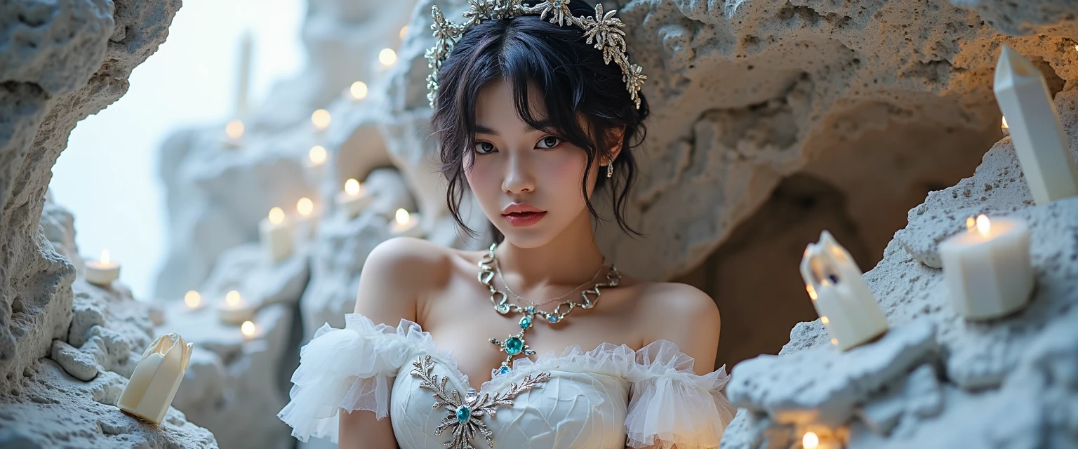 (heavy chest)、highest quality、masterpiece、Super high resolution、(Blue Dragon Armor)、(((Metal製))),(((big breasts)))、(((detailed white micro bikini))),(wears a beautiful crown made of precious stones),(Photoreal:1.4)、RAW photo、1 girl、(((random hair))、(((take various poses)))、glowing skin、(((black chinese dragon)))、intricate and gorgeous hair ornaments、(Looks like a gorgeous jewelry necklace)、(Someone who looks at you with calm, goddess-like eyes.)happiness:1.2)、(metal bikini background)).((Beautiful coral and sea background))、sheer cliff、(ruins background)、((Super realistic details))、Portrait、global illumination、(sexy pose)、Shadow、octane rendering、8K、big breasts、Raw skin exposed in the cleavage、Metal、intricate decorative details、Japan details、very intricate details、realistic light、CG Society Trenlow Eyes、Eyes shining towards the camera、two stock、(veil)、(((heavy big))),Shining eyes shine、armpit、