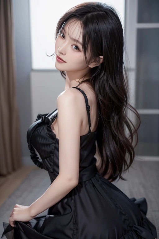 (Photoreal Stick:1.2)、in 8K、(One Woman)、in her 20s、(High quality shadows)、(A charming expression)、Detail Beautiful delicate face、Detail Beautiful delicate eyes、((Bangs))、((Black Hair Ponytail))、Pretty Kpop Girl、(Korean Urzan Face)、(ulzzang -6500-v1.1:0.6)、pureerosface_v1、(looking at view)、gloweyes、perfectbody、bright red blush、Natural color reproduction、((strong lights))、(a choker)、((Brown eyes))、((A dark-haired))、(poneyTail)、((Beautiful Finger))、 Shiny hair、Description beautiful delicate hair、(Lustrous skin)、(Black see-through dress)、(Heavy bangs)、(corsets)、(long skirt)、(early evening)、(huge window)、(drapes)、(Background blur)、(Sit on a large sofa)、((Knee shot))、(Relaxing Pose:1.5)、cinematic perspective、