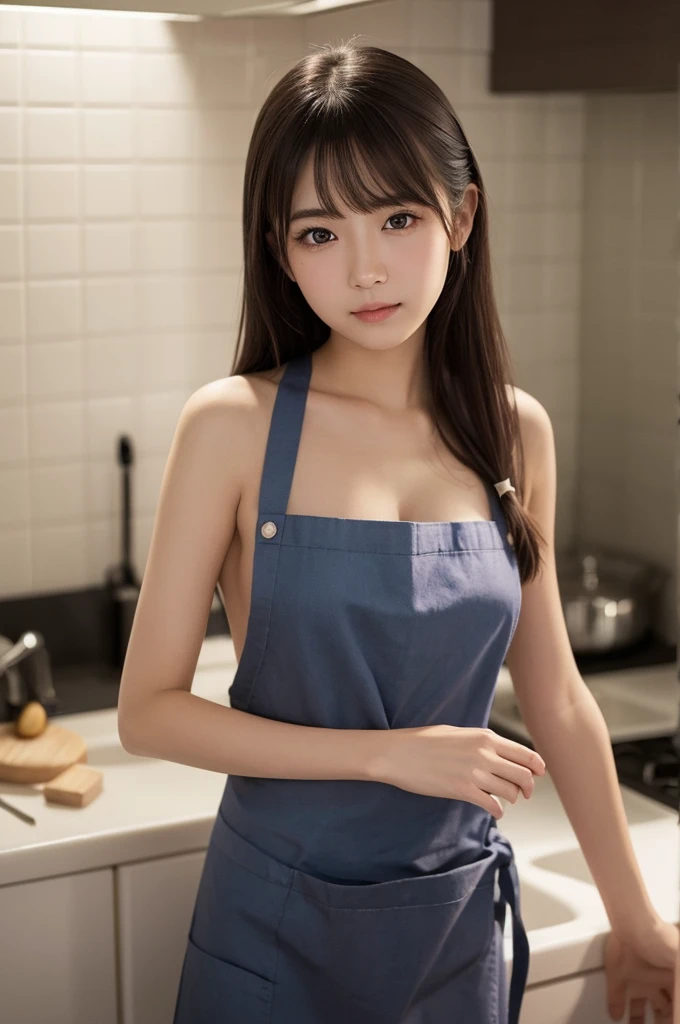 hightquality、​masterpiece、ultra res、cute girl face、kitchin、barechested、pinafore、NAKED Apron、full body Esbian、Famous actresses of Japan、Very beautiful face、A sexy